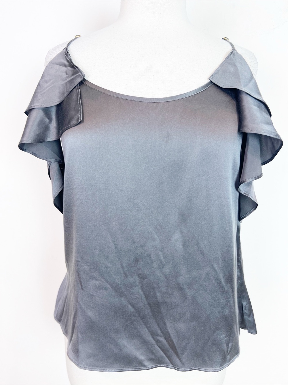 CAMI GRAY SILKY COLD SHOULDER TANK TOP BLOUSE WOMENS SZ MEDIUM
